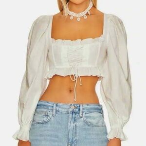 For Love And Lemons Cream Lace-Up Blouse
